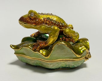 Jewelry Box Animal Trinket Box Frog Figurine Enamel Keepsake Box with Swarovski Crystals