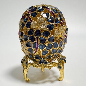Faberge Egg Jewelry Box, Enamel Metal Trinket Box with Swarovski Crystals 4 inch (10 cm)