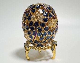 Faberge Egg Jewelry Box, Enamel Metal Trinket Box with Swarovski Crystals 4 inch (10 cm)