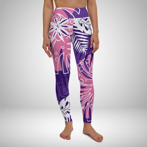 Aloha Purple Yoga Leggings Floral Yoga 