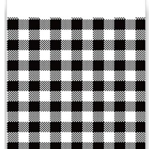 May include: A black and white checkered pattern covers the lower portion of a white mailing envelope. The top of the envelope has a white section with two black stripes. The pattern is a classic gingham design.