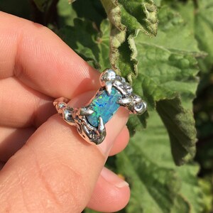 Australian Boulder Opal organic style sterling silver ring UK size N1/2