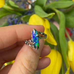 Sterling Silver Australian Boulder Opal ring UK size L