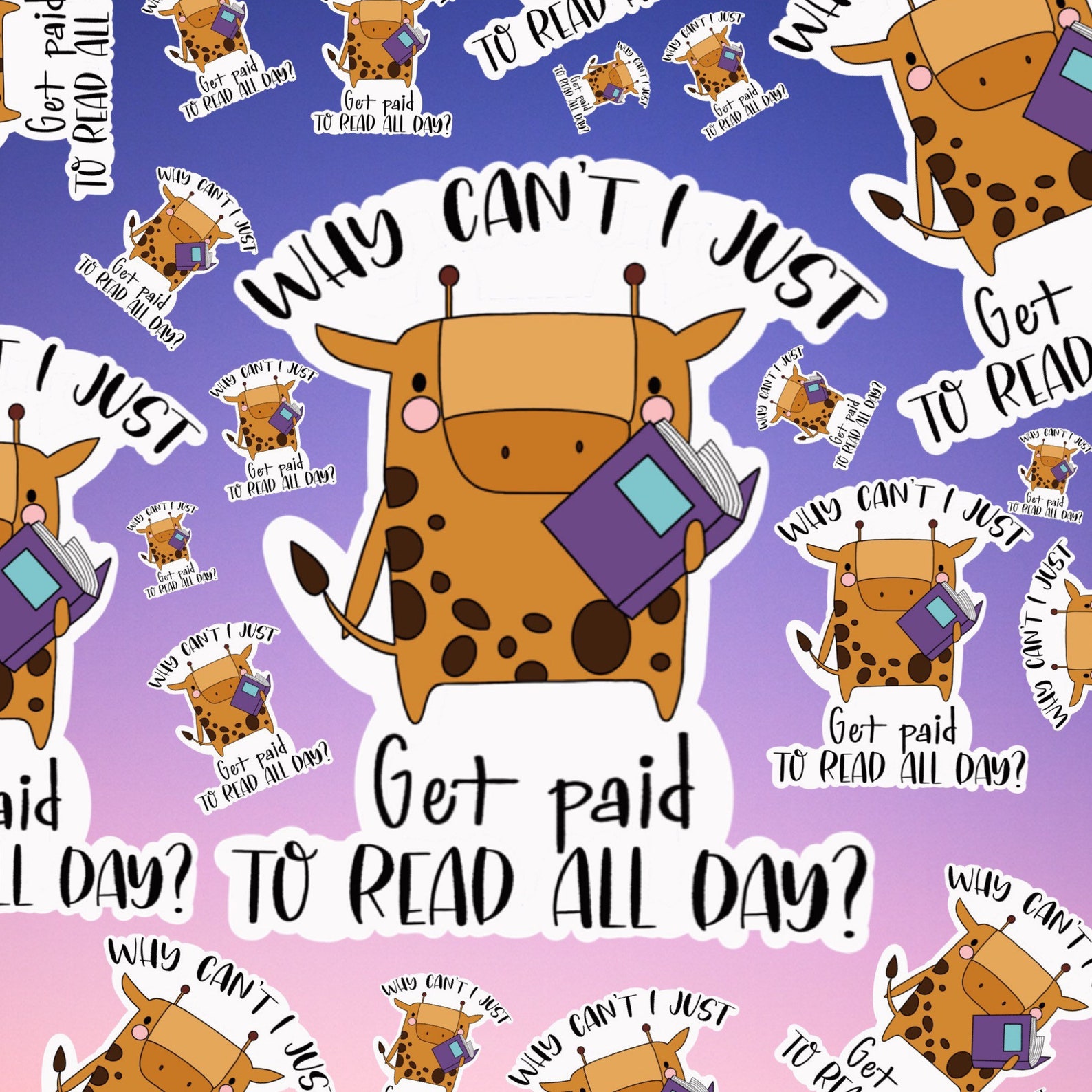 Reading Giraffe _ Sticker Etsy