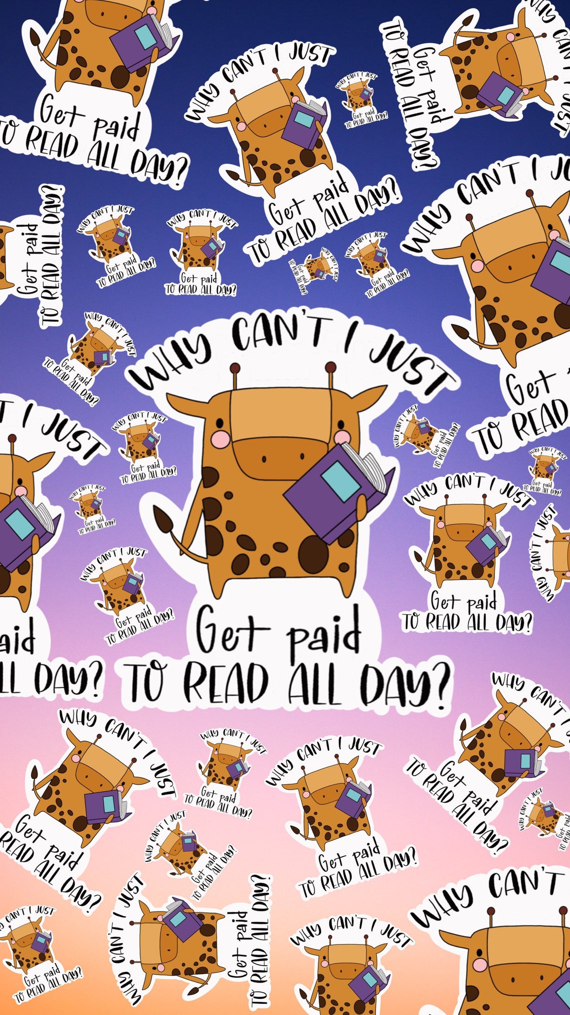 Reading giraffe  sticker  etsy