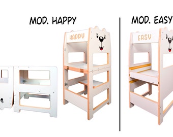 Torre Montessori modelli BASIC. Happy Basic pieghevole a tavolino, Easy Basic fissa con piano regolabile. tower montessoriana