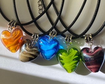 Heart Necklaces, Handmade Lampwork, Black Cord Necklace, Heart Necklace, Black Chokers, Trendy, Heart Pendants, Birthday, Gifts