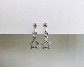 Clip On Star Earrings, Non Pierced Ears, Starry Earrings, Silver Star Earrings, Clip On Earrings Kids, Handmade, Dangle, Stocking Filler, UK