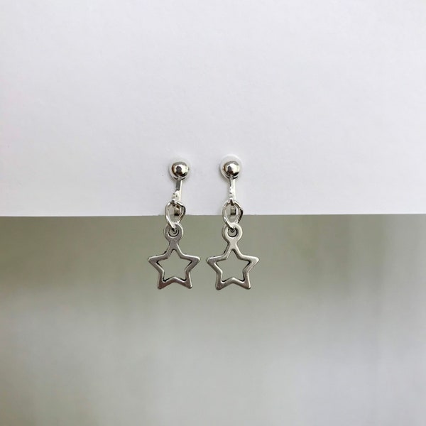 Clip On Star Earrings, Non Pierced Ears, Starry Earrings, Silver Star Earrings, Clip On Earrings Kids, Handmade, Dangle, Stocking Filler, UK