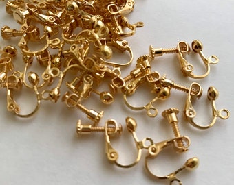 Gold Plated Clip On Earring Screw Backs, Clip On Earring Backs, Non Pierced Ears, Clip On Findings, Jewellery Making, 15 x 17 mm