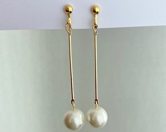 Pearl Drop Dangle Earrings, Handmade Clip On Earrings, Gold Clip On Earrings, Clip On Pearl, Non Pierced, Gifts, Birthday, UK