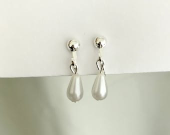 Clip On Pearl Earrings, Non Pierced Ears, White Pearl Dangle Earrings, Silver Earrings, Handmade Earrings, Drop, Gifts For Her, Kids, UK
