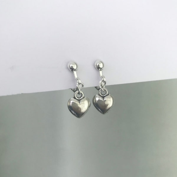Clip On Heart Earrings, Non Pierced Ears, Love Heart Earrings, Silver Heart Earrings, Clip On Earrings Kids, Handmade, Stocking Filler, UK