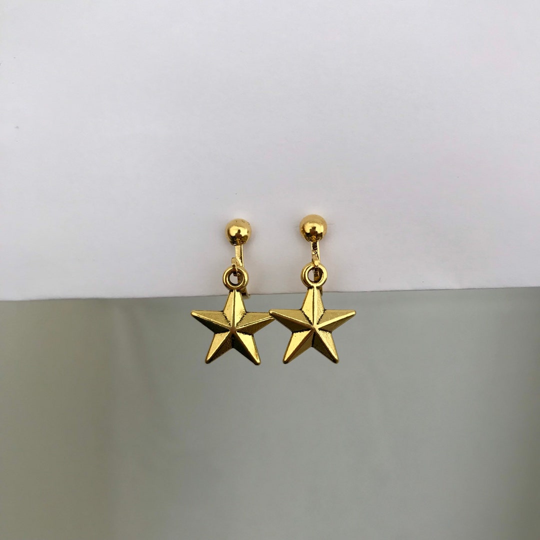 Clip on Star Earrings, Non Pierced Ears, Starry Earrings, Gold Star