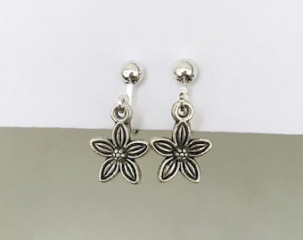 Clip On Flower Earrings, Non Pierced Ears, Handmade, Silver Clip On Earrings, Gifts For Her, Earrings For Kids, Silver Flower Earrings, UK