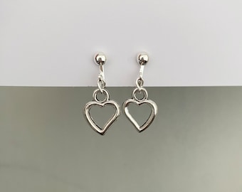 Clip On Heart Earrings, Non Pierced Ears, Love Heart Earrings, Silver Heart Earrings, Clip On Earrings Kids, Handmade, Stocking Filler, UK