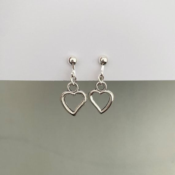 Clip On Heart Earrings, Non Pierced Ears, Love Heart Earrings, Silver Heart Earrings, Clip On Earrings Kids, Handmade, Stocking Filler, UK