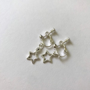 Clip On Star Earrings, Non Pierced Ears, Starry Earrings, Silver Star Earrings, Clip On Earrings Kids, Handmade, Dangle, Stocking Filler, UK image 2