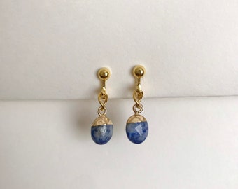 Boucles d'oreilles clip en jaspe à pois bleus, oreilles non percées, boucles d'oreilles en or, boucles d'oreilles clip enfants, Fête des Mères, pendentif, bijou à clip, Royaume-Uni