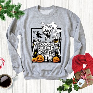 Staying Alive Halloween Sweatshirt, Skeleton Coffee Halloween Shirt, Fall Sweatshirt, Coffee Shirt, Coffee Addict Shirt, Vintage Shirt