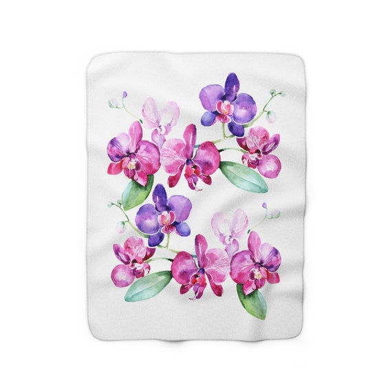 Christmas Gift Flower Lover Flowers Design Orchid Blanket White Pink Orchid Birthday Gift Orchid Lovers Sherpa Fleece