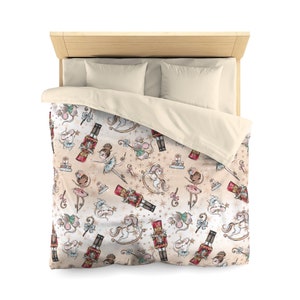 Christmas Duvet Nutcracker Ballerina, Duvet Cover Xmas Ballerina, White Ivory Nutcracker Ballerina Duvet, Microfiber Duvet Cover, Xmas Gifts