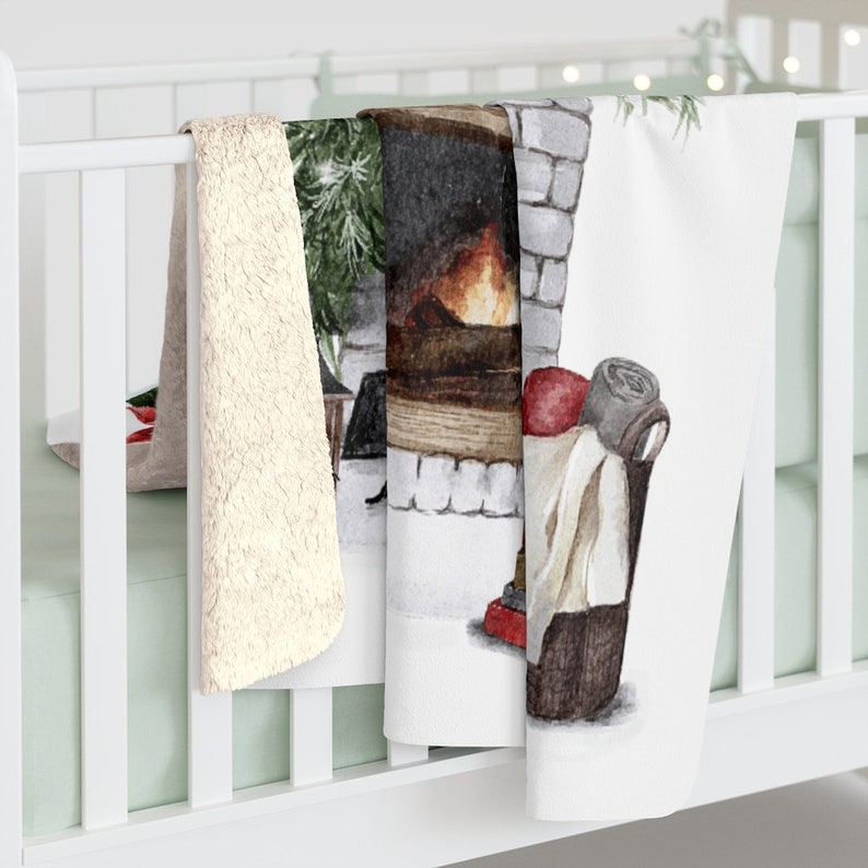 Silent Night Blanket, Cozy Fireplace Blanket, Nutcracker, Robin Xmas