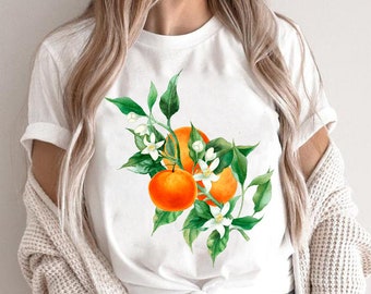 Botanical Shirt, Orange Flower Shirt, Vintage Fruit Shirt, Citrus Shirt, Vintage Botanical, Spring Summer Shirt, Orange Shirt