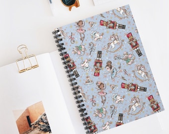 Nutcracker Ballerina Blue Christmas Notebook, Ruled Line Notebook, Christmas Gift, Spiral Notebook, Xmas Notebook, Nutcracker Ballerina Fans