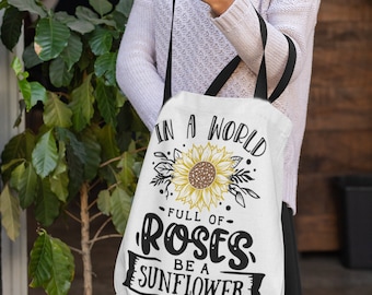 BE A SUNFLOWER Tote Bag, Sunflower Tote Bag, Floral Illustration, Beach Tote Bag, Canvas Tote Bag, Floral Tote Bag, Gifts, Shopping bag,