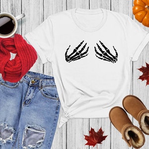 Skeleton Hands Shirt, Halloween Shirt for Woman, Halloween Costume, Funny Halloween Shirt, Hand Bra Shirt