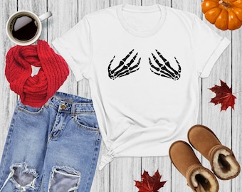 Skeleton Hands Shirt, Halloween Shirt for Woman, Halloween Costume, Funny Halloween Shirt, Hand Bra Shirt