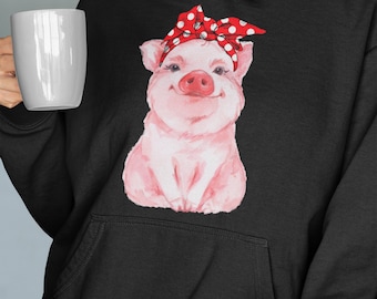 Cute Pig with Red Bandana Farmer Hoodie, Pig Hoodie, Pig Lovers Hoodie, Cute Pig Hoodie, Farmer Hoodie, Farm Girl Hoodie, Humor Pig Unisex