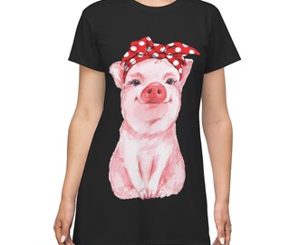 Cute Pig with Red Bandana Dress, Pig Dress, Pig Lovers Dress, Cute Pig Dress, Farmer Dress, Farm Girl Dress, Humor Pig Unisex