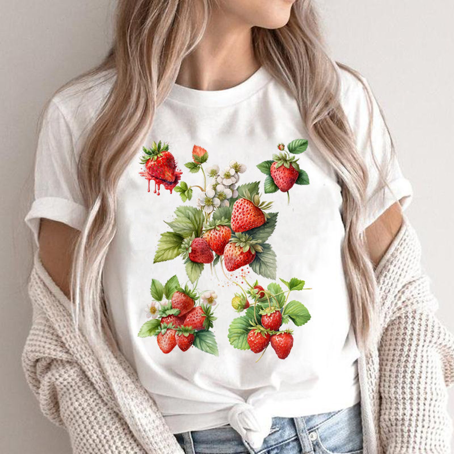 Strawberry Shirt, Fruit Botanical Shirt, Cute Strawberries, Comfort ...