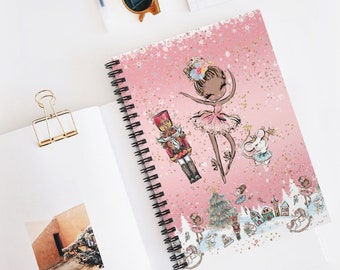 Nutcraker Ballerina Pink Christmas Notebook, Christmas Gift, Spiral Notebook,