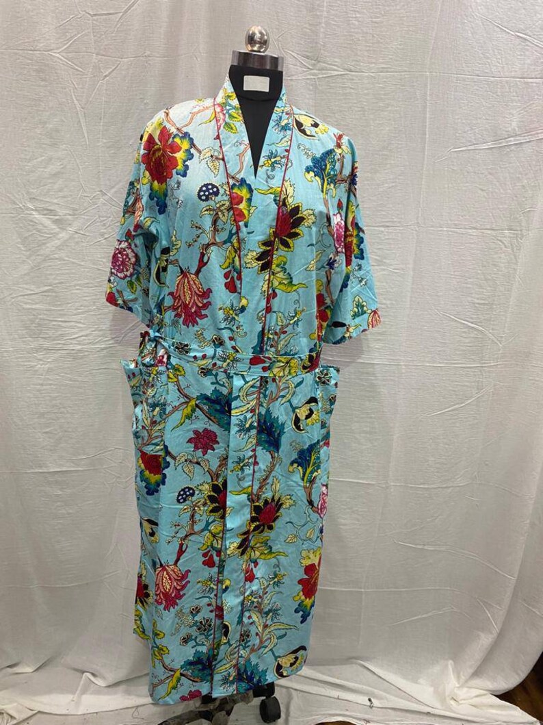Multi Floral Bath robe Cotton Robe,Kimono Dressing Gown Floral Print Bath Robe Women Night Wear Suit Long Kimono Mustard Women Night Wear