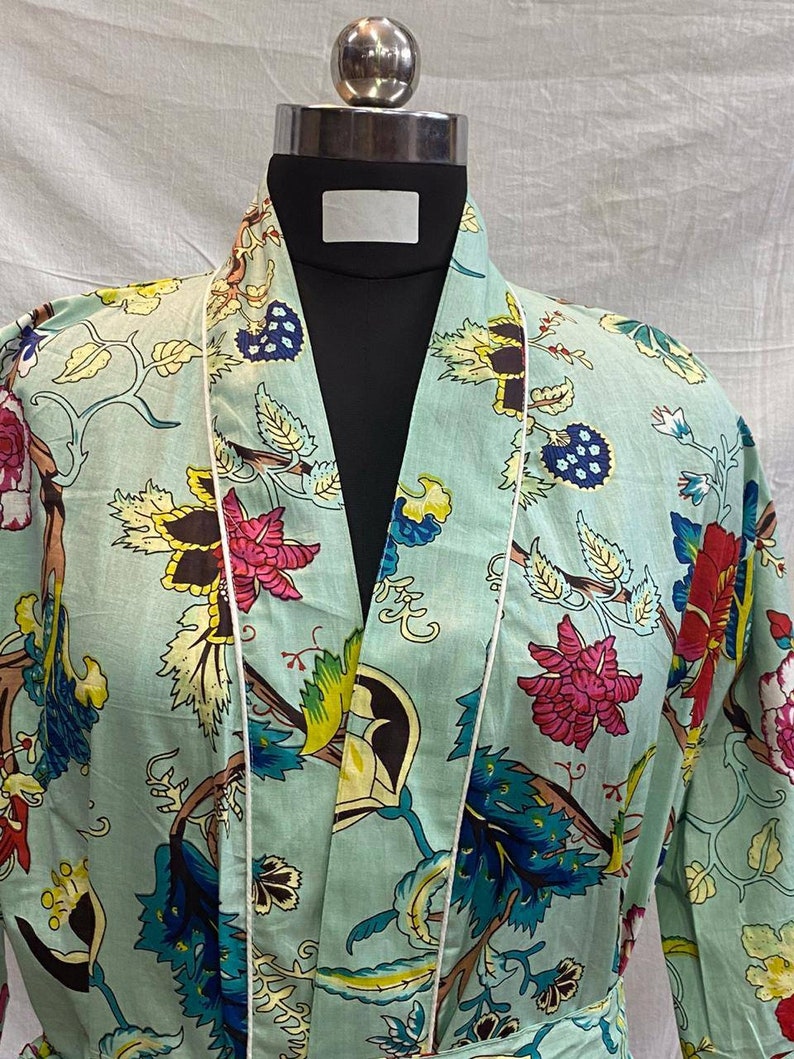 Multi Floral Bath robe Cotton Robe,Kimono Dressing Gown Floral Print Bath Robe Women Night Wear Suit Long Kimono Mustard Women Night Wear