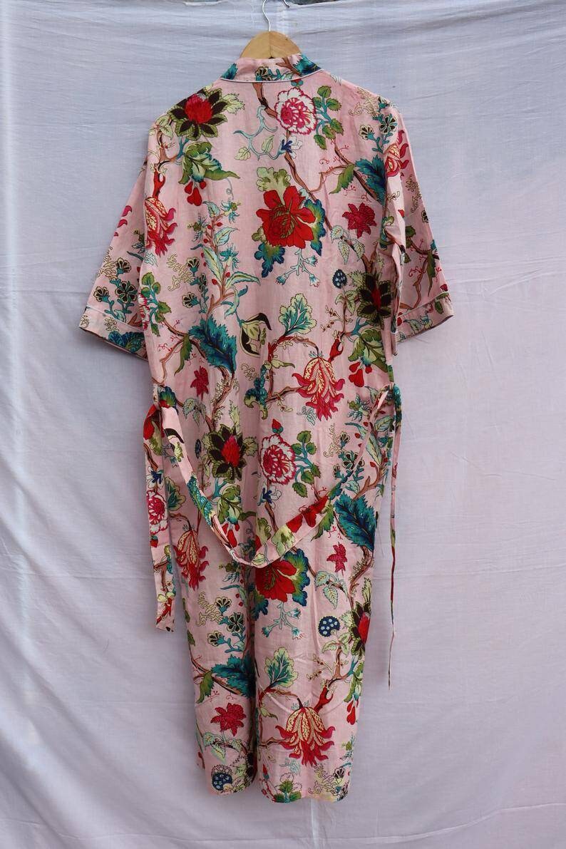 Multi Floral Bath robe Cotton Robe,Kimono Dressing Gown Floral Print Bath Robe Women Night Wear Suit Long Kimono Mustard Women Night Wear