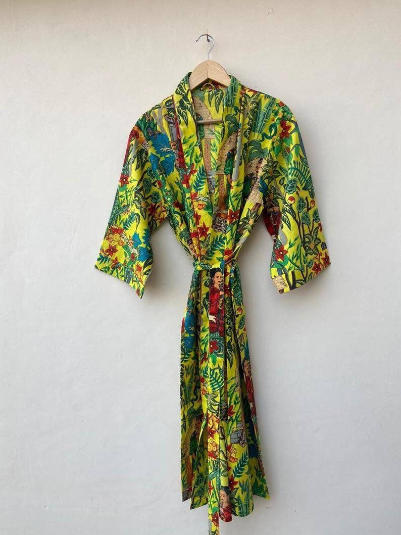 Kimono Cotton Kimono Bathrobe Frida Valentines Day Giftbird - Etsy