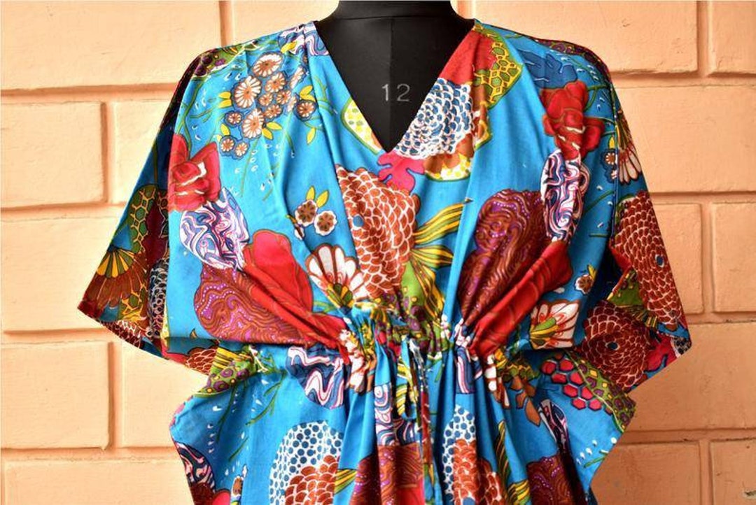 Cotton Kaftan, Blue Floral Kaftan, Long Caftan, for to Be Moms, Beach Cover Up, Sleepwear