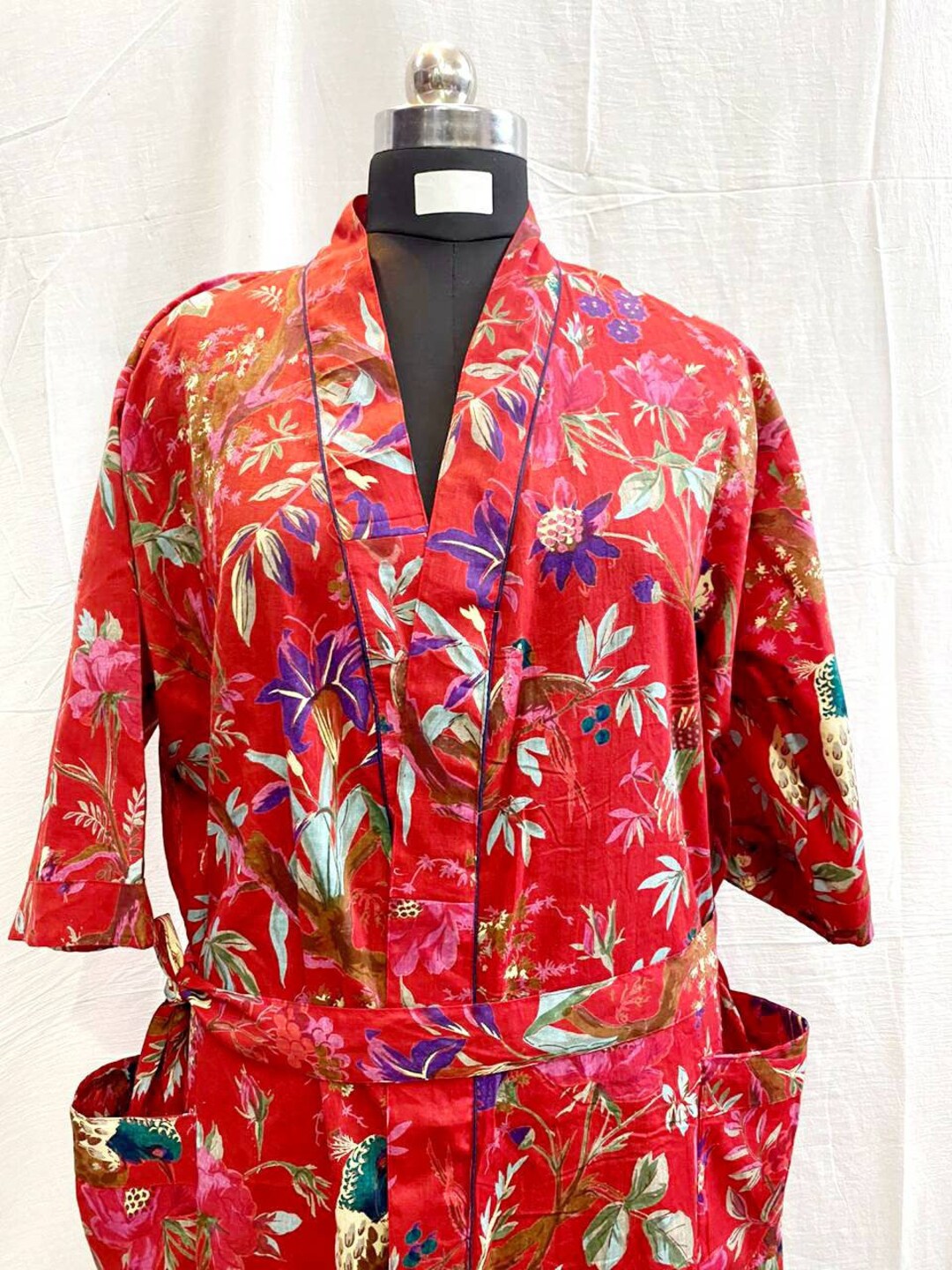 Kimono Robe, Dressing Gown Cotton, Vintage Style, Cotton, Bird of