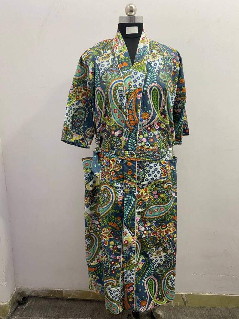 nightwear kimono beach robe,bath robe maternity robe,bridal kimono cotton robe,bridesmaid robe Indian handmade grey floral print kimono