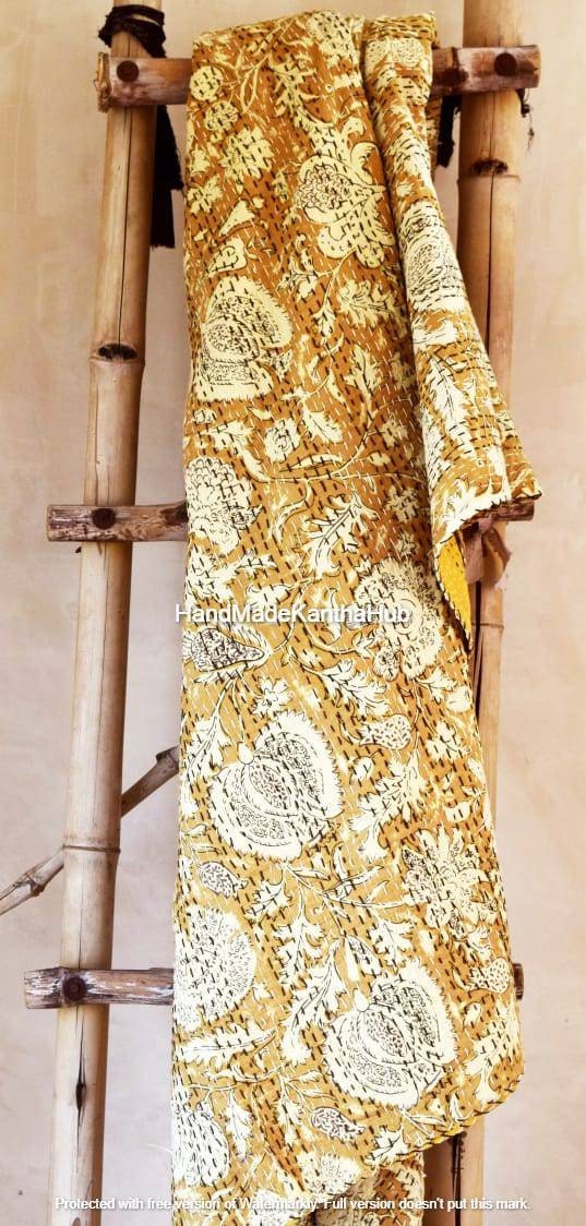Printed Kantha Quilt King Size Bedsheet Indian Bedcover Quilt Etsy