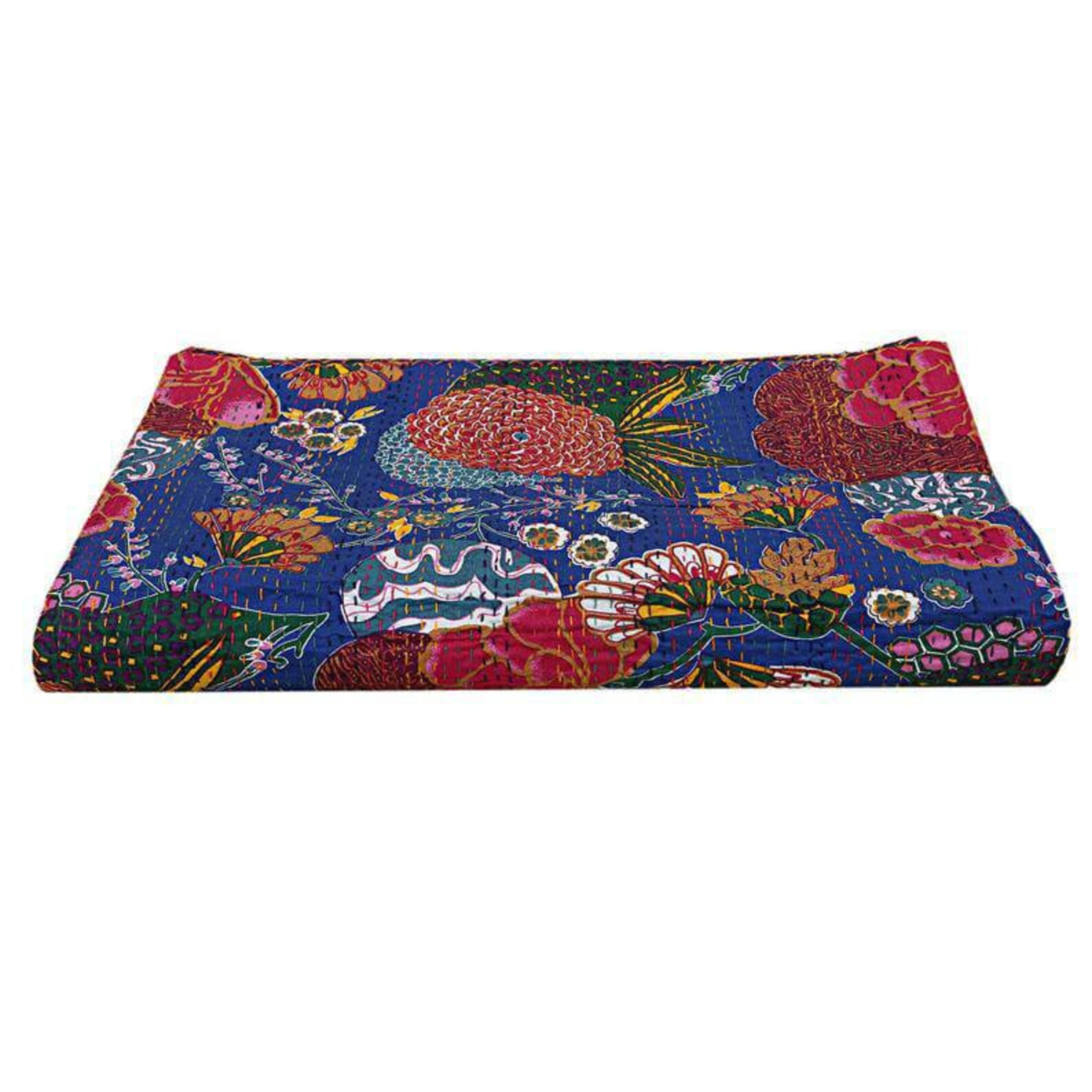 Navy Blue Kantha Quilt Extra Large Kantha Throw Indian Cotton Etsy