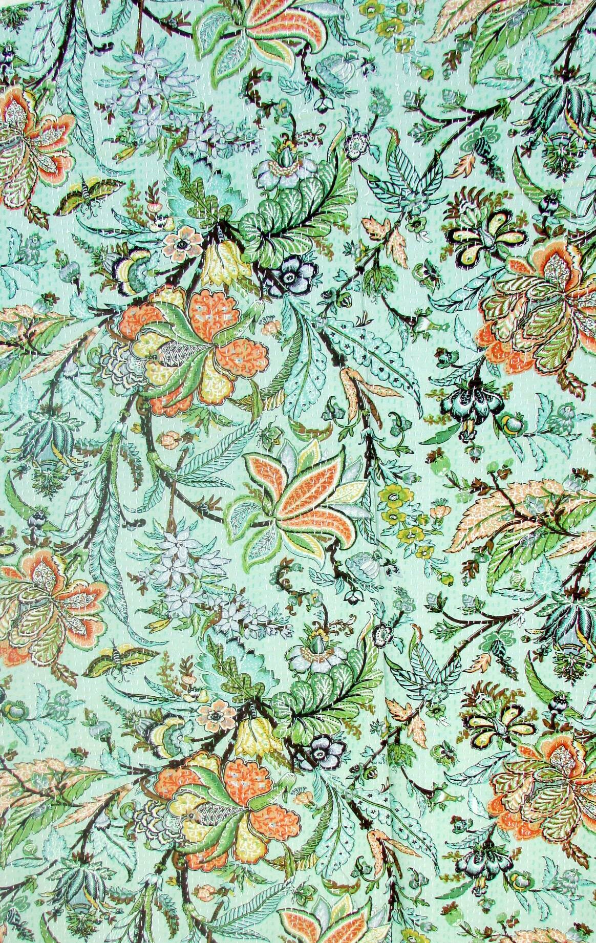 Green Kantha Quilt king Size BedSheet Indian Bedcover Quilt Etsy