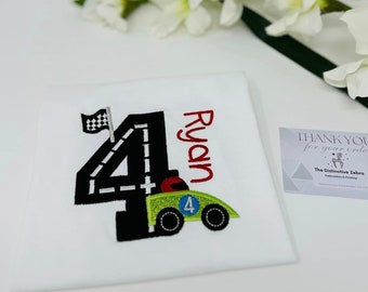 Personalised | Embroidered | Childrens | Birthday | T-shirts | Car | Racer| Name | Age | Outfit |