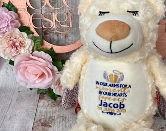 Personalized Embroidered Guardian Angel Bear: Remembrance Keepsake