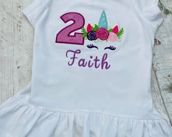Embroidered Unicorn Birthday T-Shirt: Personalized Keepsake Gift