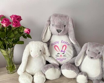 Personalized Giant Grey Bunny Rabbit: Embroidered Easter Gift